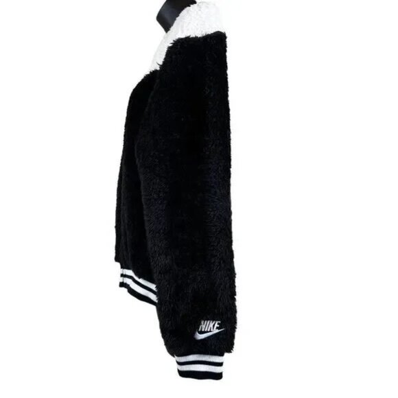 BRAND NEW Nike full zip NSW Wolf Sherpa loose fit Bomber Jacket Black White XS - Picture 9 of 10